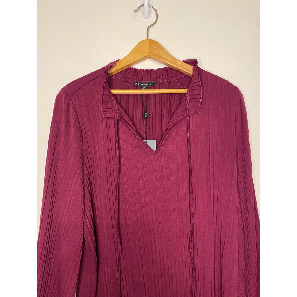 New Adrianna Papell Magenta Blouse Solid Knit Long Bubble Sleeve Tie Festival M - Picture 2 of 12